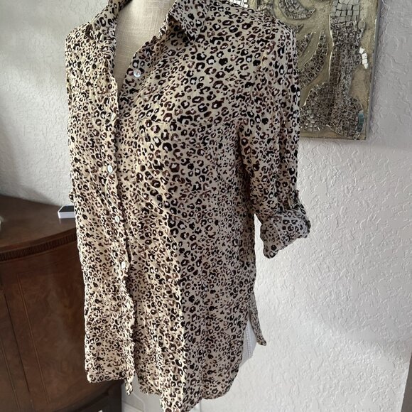 Grand & Greene Leopard Print Button-Up Long Sleeve Shirt size S - Picture 2 of 10